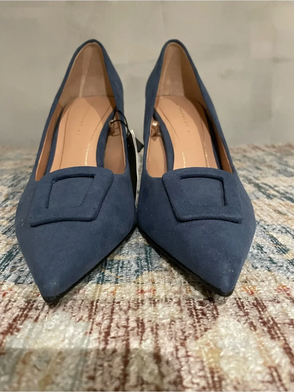 Zara NWT Blue Suede Pumps with Decorative Square Accent - Picture 5 of 8